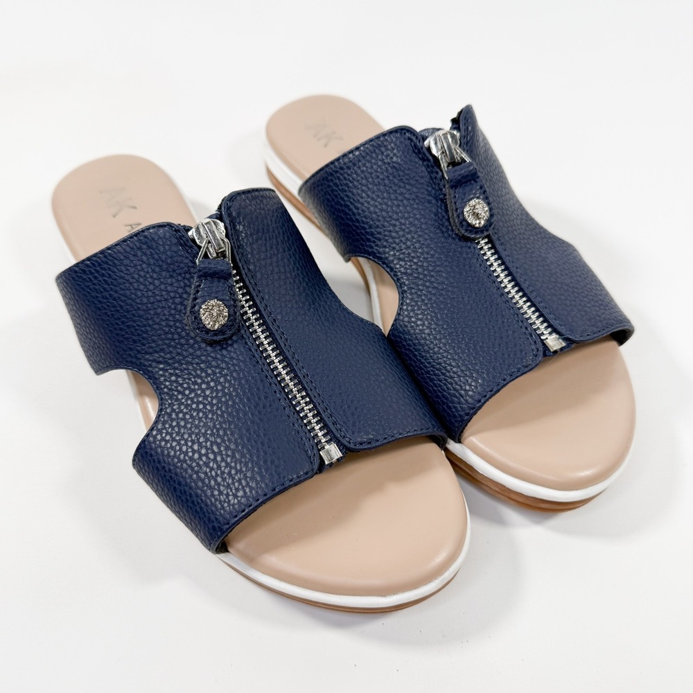 Anne Klein Women's Sandals iFlex Navy Blue Zip Front Slide Shoes Size 7M‎